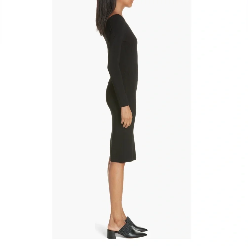 Vince Ribbed V-neck Long Sleeve Midi Dress Black Size Small NWT